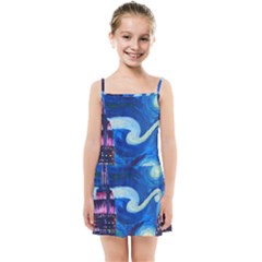 Starry Night In New York Van Gogh Manhattan Chrysler Building And Empire State Building Kids  Summer Sun Dress by Modalart