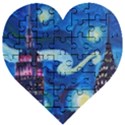 Starry Night In New York Van Gogh Manhattan Chrysler Building And Empire State Building Wooden Puzzle Heart View1