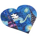 Starry Night In New York Van Gogh Manhattan Chrysler Building And Empire State Building Wooden Puzzle Heart View3