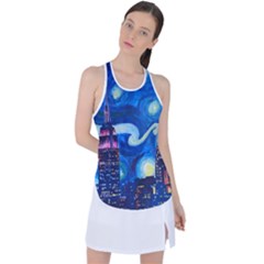 Starry Night In New York Van Gogh Manhattan Chrysler Building And Empire State Building Racer Back Mesh Tank Top by Modalart