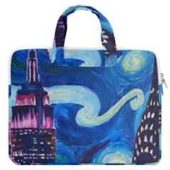 Starry Night In New York Van Gogh Manhattan Chrysler Building And Empire State Building Macbook Pro 13  Double Pocket Laptop Bag by Modalart