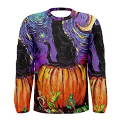 Halloween Art Starry Night Hallows Eve Black Cat Pumpkin Men s Long Sleeve T-shirt by Modalart