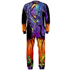 Halloween Art Starry Night Hallows Eve Black Cat Pumpkin Onepiece Jumpsuit (men) by Modalart