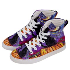 Halloween Art Starry Night Hallows Eve Black Cat Pumpkin Women s Hi-top Skate Sneakers by Modalart