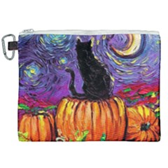 Halloween Art Starry Night Hallows Eve Black Cat Pumpkin Canvas Cosmetic Bag (xxl) by Modalart