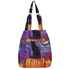 Halloween Art Starry Night Hallows Eve Black Cat Pumpkin Center Zip Backpack by Modalart