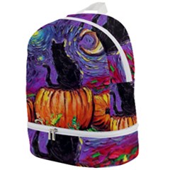 Halloween Art Starry Night Hallows Eve Black Cat Pumpkin Zip Bottom Backpack by Modalart