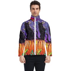 Halloween Art Starry Night Hallows Eve Black Cat Pumpkin Men s Bomber Jacket