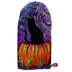 Halloween Art Starry Night Hallows Eve Black Cat Pumpkin Microwave Oven Glove by Modalart