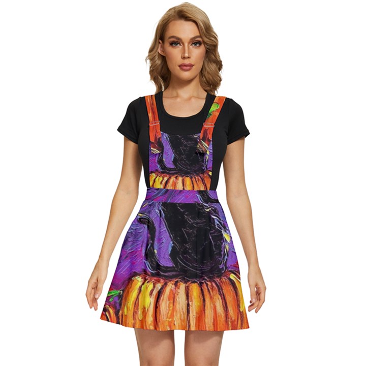 Halloween Art Starry Night Hallows Eve Black Cat Pumpkin Apron Dress