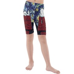 Cartoon Dog House Van Gogh Kids  Mid Length Swim Shorts by Modalart