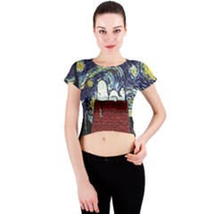 Cartoon Dog House Van Gogh Crew Neck Crop Top by Modalart