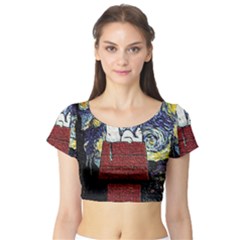 Cartoon Dog House Van Gogh Short Sleeve Crop Top by Modalart