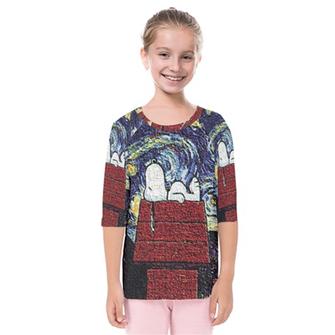 Cartoon Dog House Van Gogh Kids  Quarter Sleeve Raglan T-shirt by Modalart