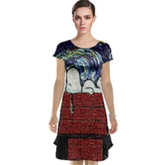 Cartoon Dog House Van Gogh Cap Sleeve Nightdress by Modalart