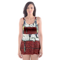 Cartoon Dog House Van Gogh Skater Dress Swimsuit by Modalart