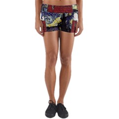 Cartoon Dog House Van Gogh Yoga Shorts by Modalart