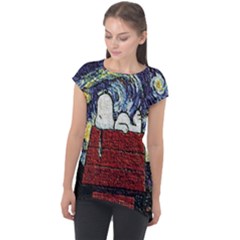 Cartoon Dog House Van Gogh Cap Sleeve High Low Top by Modalart