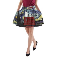 Cartoon Dog House Van Gogh A-line Pocket Skirt by Modalart