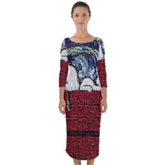 Cartoon Dog House Van Gogh Quarter Sleeve Midi Bodycon Dress by Modalart