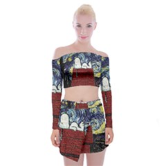 Cartoon Dog House Van Gogh Off Shoulder Top With Mini Skirt Set by Modalart