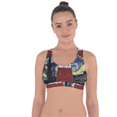 Cartoon Dog House Van Gogh Cross String Back Sports Bra by Modalart