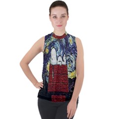 Cartoon Dog House Van Gogh Mock Neck Chiffon Sleeveless Top by Modalart