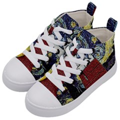 Cartoon Dog House Van Gogh Kids  Mid-top Canvas Sneakers by Modalart