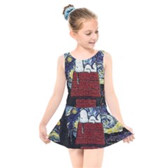 Cartoon Dog House Van Gogh Kids  Skater Dress Swimsuit by Modalart