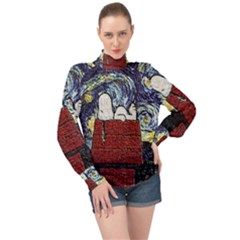 Cartoon Dog House Van Gogh High Neck Long Sleeve Chiffon Top by Modalart