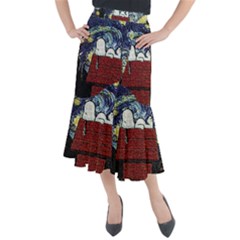 Cartoon Dog House Van Gogh Midi Mermaid Skirt by Modalart