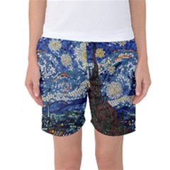 Mosaic Art Vincent Van Gogh Starry Night Women s Basketball Shorts by Modalart