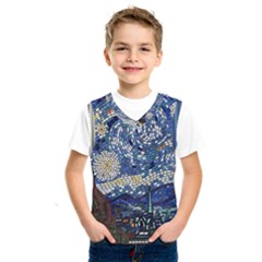 Mosaic Art Vincent Van Gogh Starry Night Kids  Basketball Tank Top by Modalart