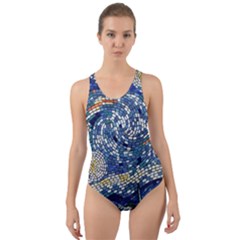 Mosaic Art Vincent Van Gogh Starry Night Cut-out Back One Piece Swimsuit by Modalart