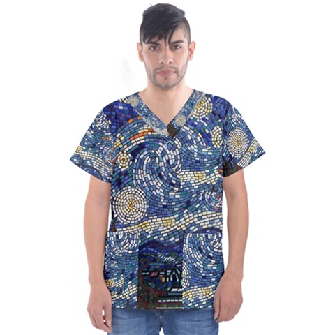 Mosaic Art Vincent Van Gogh Starry Night Men s V-neck Scrub Top by Modalart