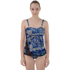 Mosaic Art Vincent Van Gogh Starry Night Twist Front Tankini Set by Modalart