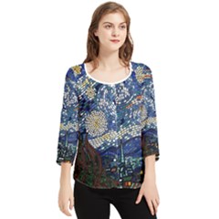 Mosaic Art Vincent Van Gogh Starry Night Chiffon Quarter Sleeve Blouse by Modalart