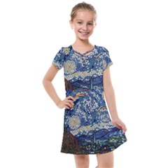 Mosaic Art Vincent Van Gogh Starry Night Kids  Cross Web Dress by Modalart