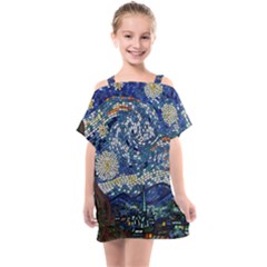 Mosaic Art Vincent Van Gogh Starry Night Kids  One Piece Chiffon Dress by Modalart