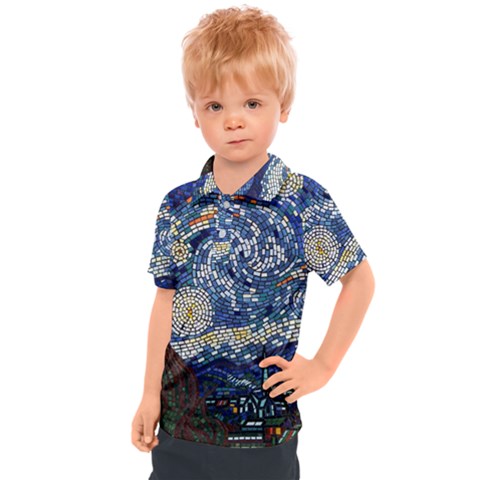 Mosaic Art Vincent Van Gogh Starry Night Kids  Polo T-shirt by Modalart