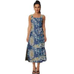 Mosaic Art Vincent Van Gogh Starry Night Square Neckline Tiered Midi Dress by Modalart