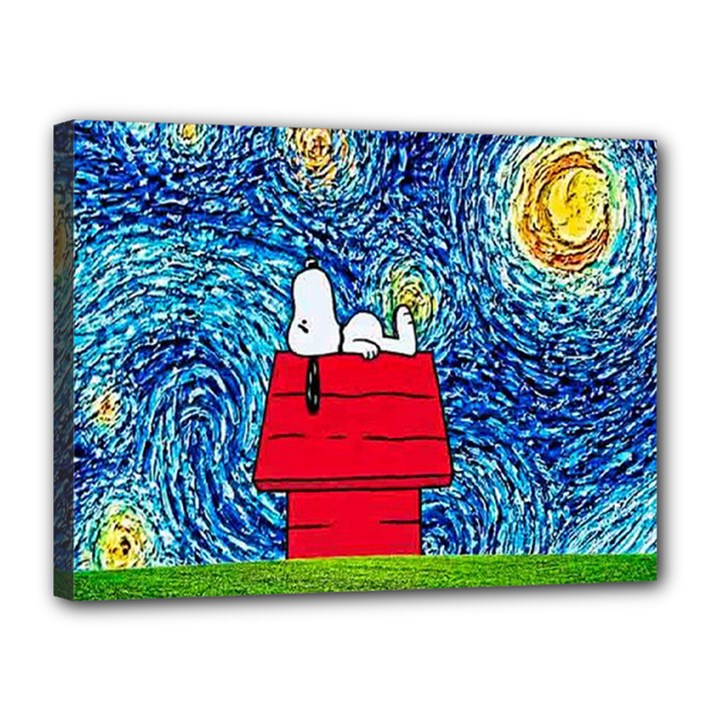 Cartoon Dog Starry Night Van Gogh Parody Canvas 16  x 12  (Stretched)