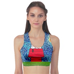 Cartoon Dog Starry Night Van Gogh Parody Fitness Sports Bra by Modalart