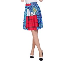 Cartoon Dog Starry Night Van Gogh Parody A-line Skirt by Modalart