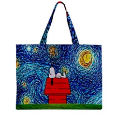 Cartoon Dog Starry Night Van Gogh Parody Zipper Mini Tote Bag by Modalart