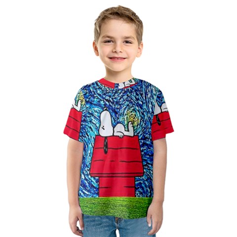 Cartoon Dog Starry Night Van Gogh Parody Kids  Sport Mesh T-shirt by Modalart