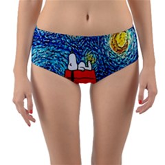 Cartoon Dog Starry Night Van Gogh Parody Reversible Mid-waist Bikini Bottoms by Modalart