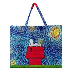 Cartoon Dog Starry Night Van Gogh Parody Zipper Large Tote Bag by Modalart