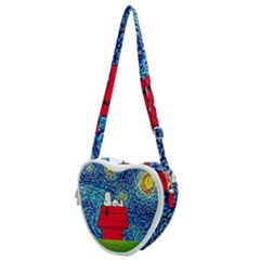 Cartoon Dog Starry Night Van Gogh Parody Heart Shoulder Bag by Modalart