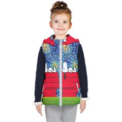 Cartoon Dog Starry Night Van Gogh Parody Kids  Hooded Puffer Vest by Modalart